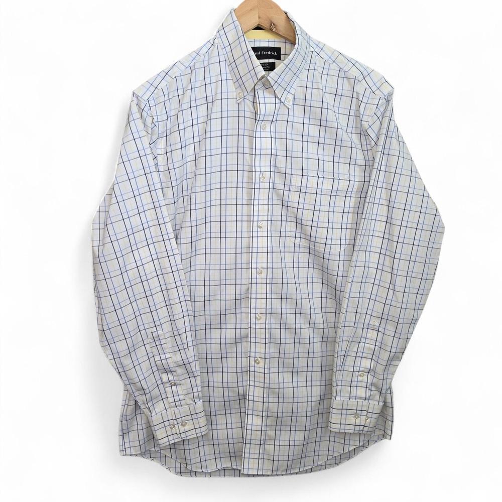 Paul Fredrick Dress Shirt Mens 15.5 34 Button Tailored No Iron 2 Ply Cotton